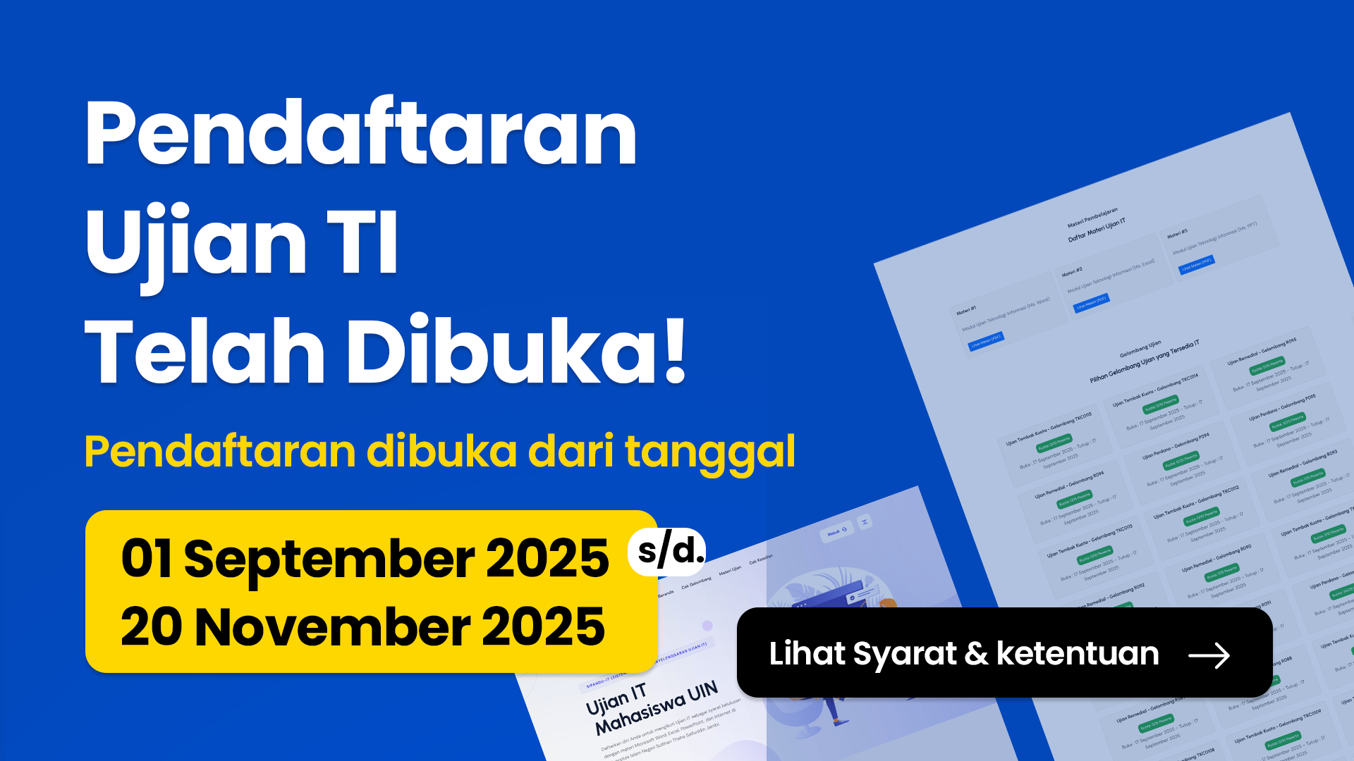 Pendaftaran Ujian TI Perdana, Remedial dan Percepatan Semester Ganjil Tahun Akademik 2025/2026